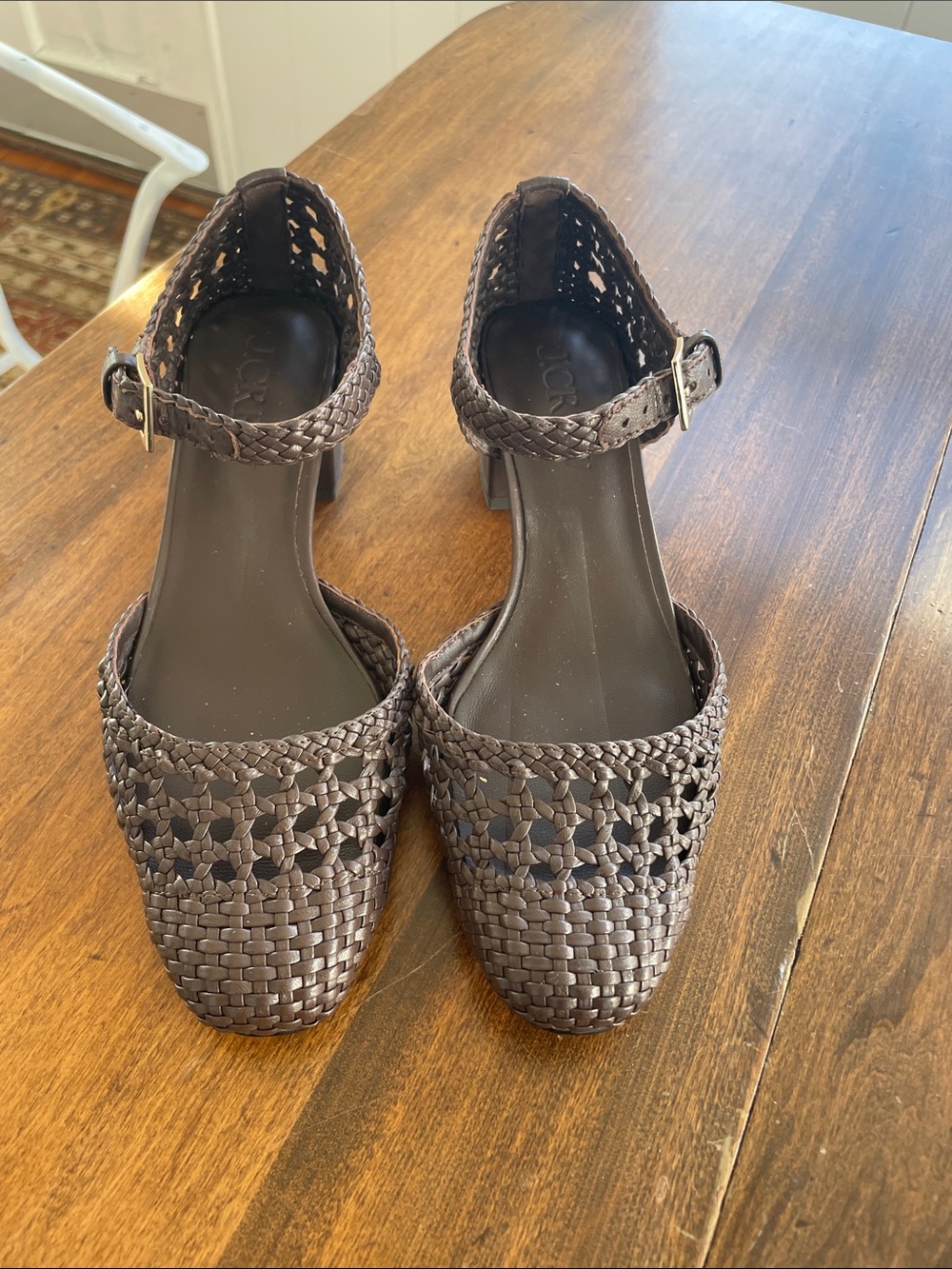 J. Crew Brown Woven Ankle-Strap Block Heel Sandals